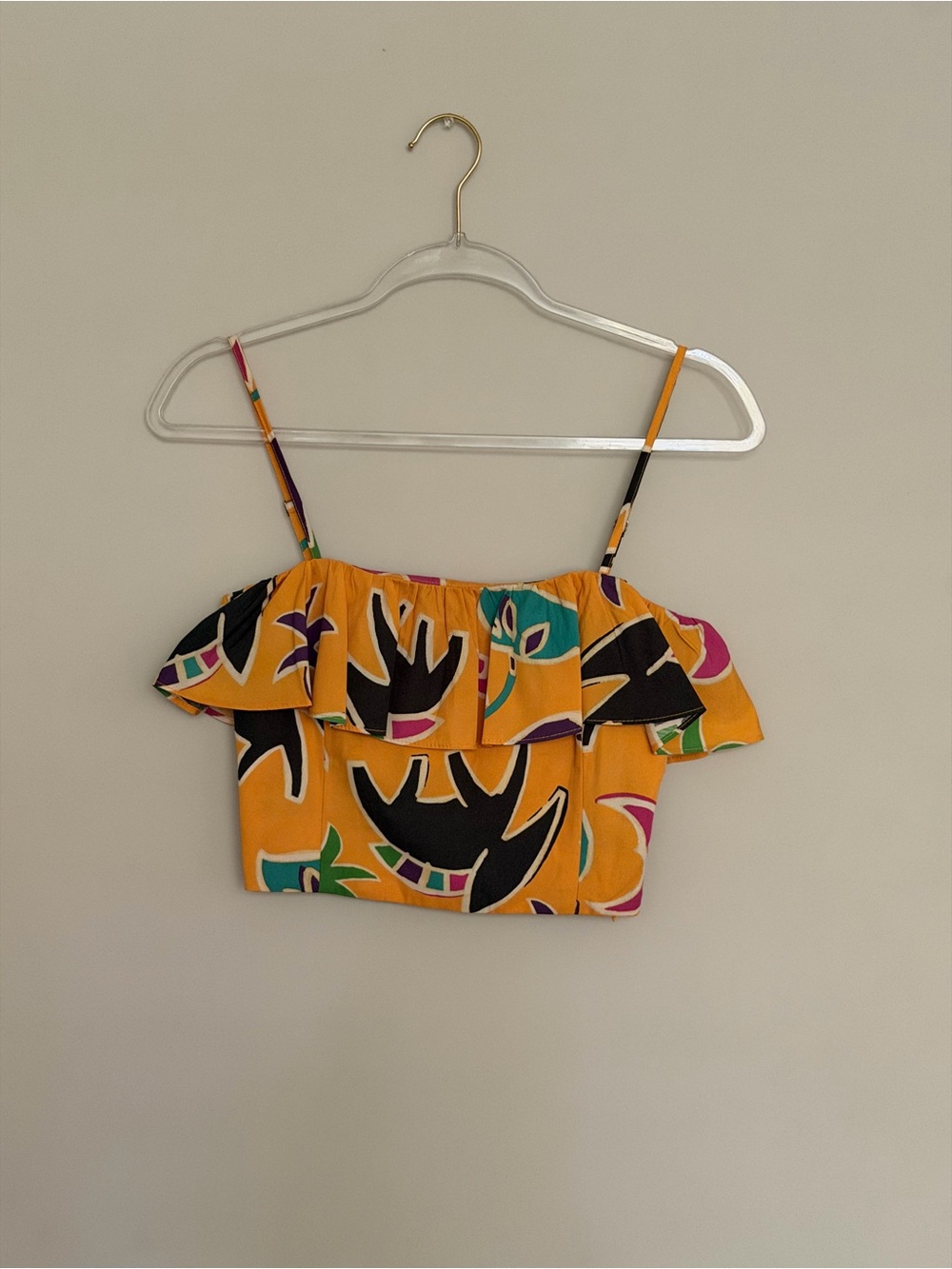 Zara Yellow Tropical Ruffle Crop Top
